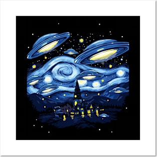 Starry Night UFO Alien Gifts Men Women Kids Funny Alien Posters and Art